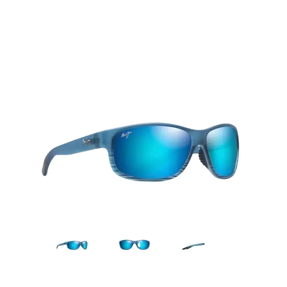 Maui Jim Kaiwi Channel Blue Black Stripe Blue Hawaii Polarized Wrap Sunglasses